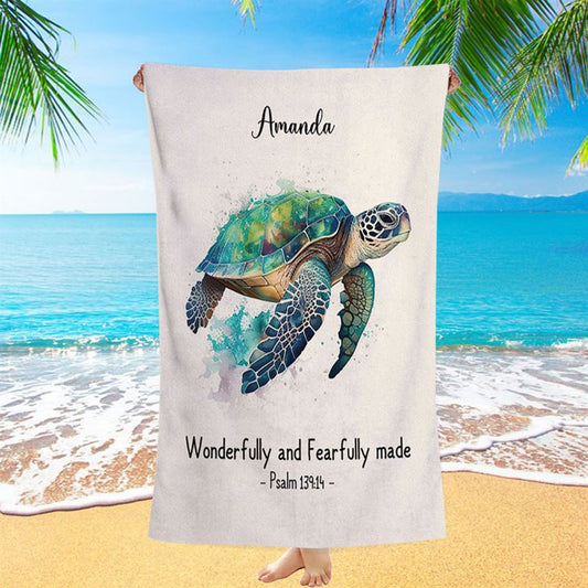 Psalm 13914 Wonderfully And Fearfully Made Personalized Beach Towel - Religious Beach Towel - Bible Beach Towel