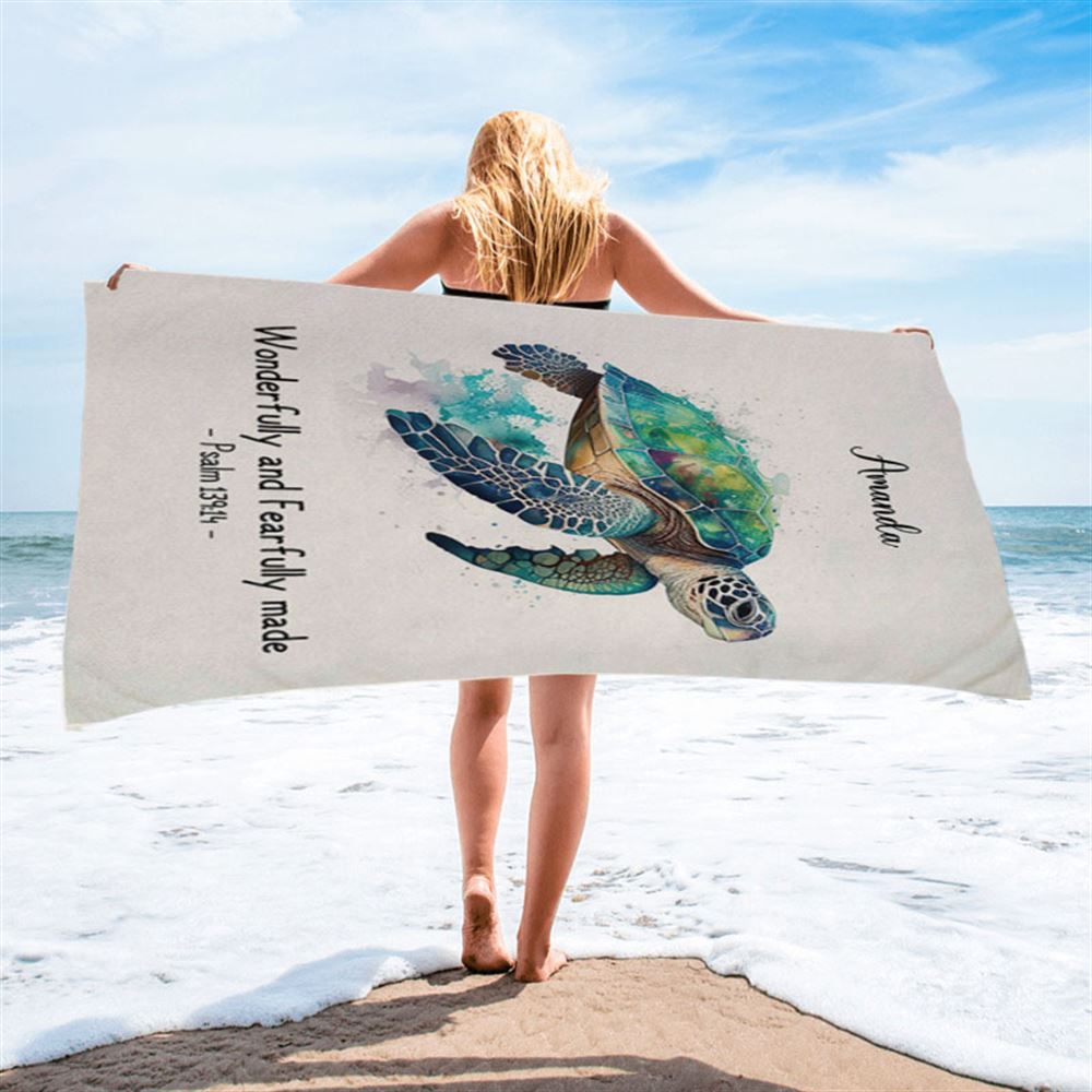 Psalm 13914 Wonderfully And Fearfully Made Personalized Beach Towel - Religious Beach Towel - Bible Beach Towel