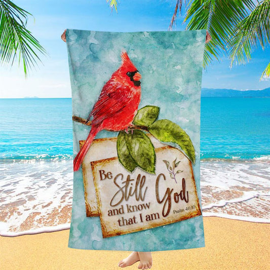 Psalm 4610 Be Still And Know That I Am God Cardinal Christmas Beach Towel - Bible Verse Beach Towel - Scripture Beach Towel