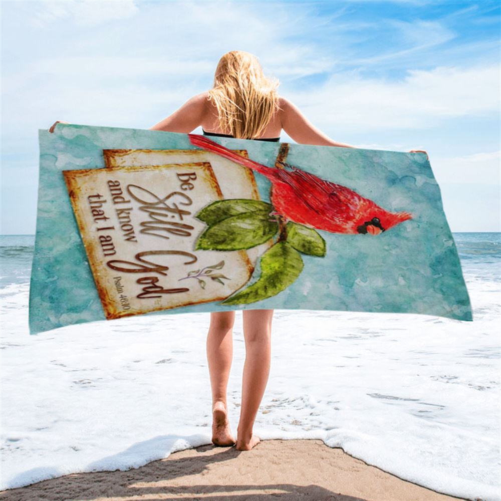 Psalm 4610 Be Still And Know That I Am God Cardinal Christmas Beach Towel - Bible Verse Beach Towel - Scripture Beach Towel