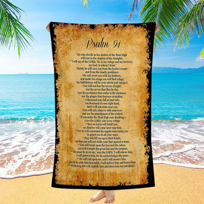 Psalm 91 - He Will Call Upon Me And I Will Answer Him Beach Towel Wall Print - Christian Beach Towel Decor