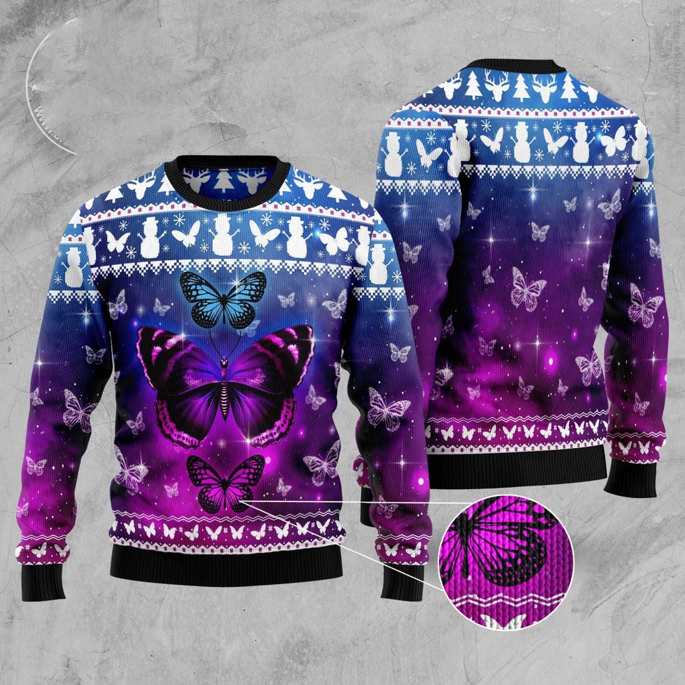 Purple Butterfly Ugly Christmas Sweater, Funny Xmas Sweater, Sweater Xmas
