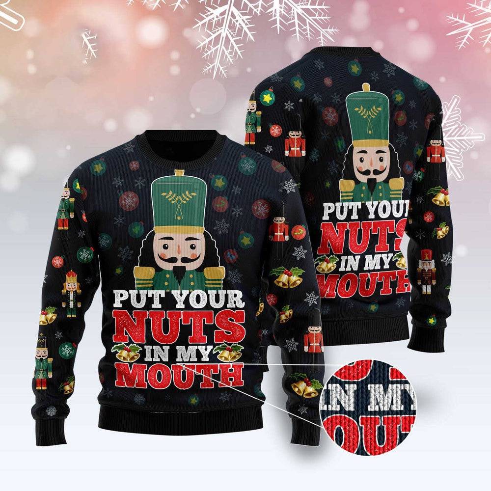 Put Your Nuts In My Mouth Ugly Christmas Sweater, Funny Xmas Sweater