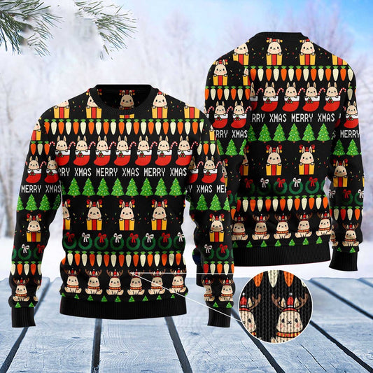 Rabbit Christmas Symbols Ugly Christmas Sweater, Funny Xmas Sweater, Sweater Xmas