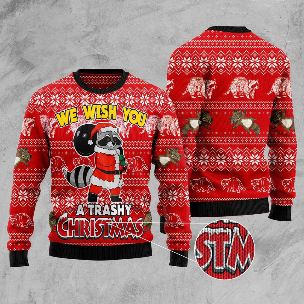 Raccoon We Wish You A Trashy Christmas Ugly Christmas Sweater, Funny Xmas Sweater, Sweater Xmas