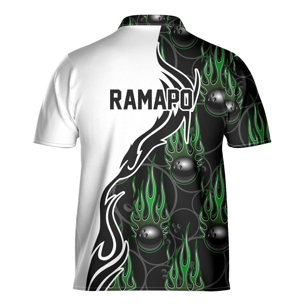 Ramapo Bowling Flames Zip Jersey, Cool Green Fire 3D Sportswear 2025