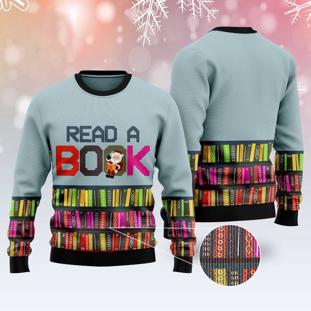 Read A Book Ugly Christmas Sweater, Funny Xmas Sweater, Sweater Xmas