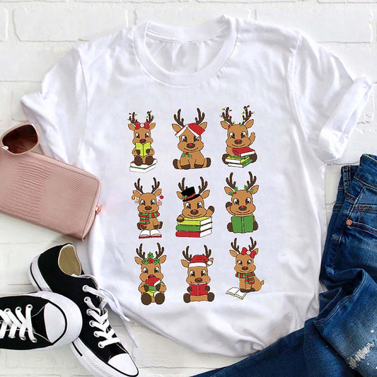 Reading Reindeer T Shirt, Merry T Shirt, Unisex Christmas Shirts