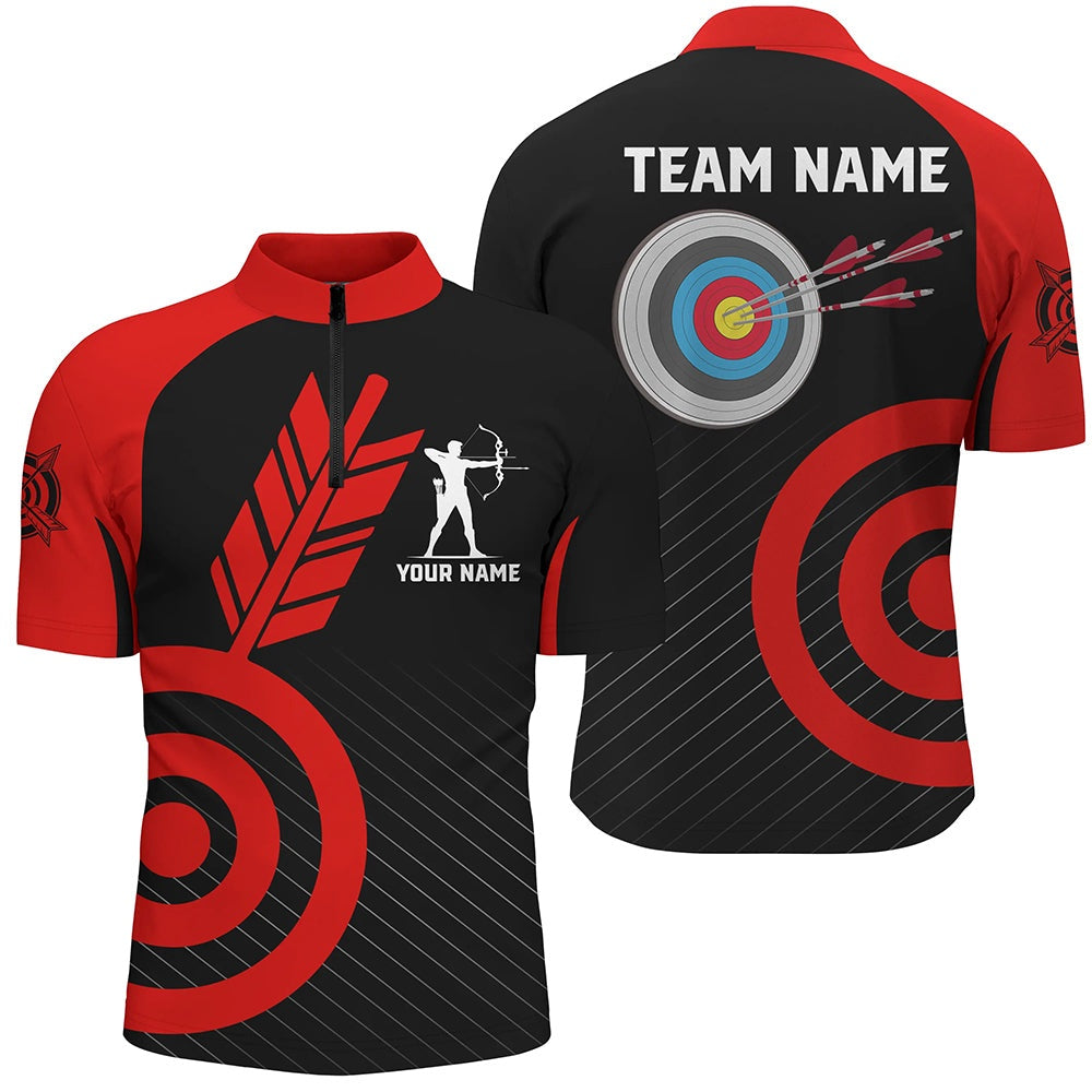 Red Archery Jerseys For Men Custom Archery Quarter-Zip Shirts Team League Archery Shirts, Archery Team Shirts, Custom Archery Shirts