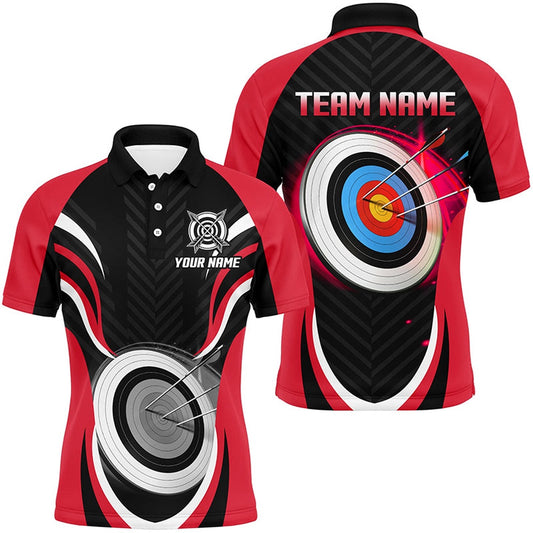 Red Archery Jerseys Personalized Archery Target Custom Men Polo Shirts, Best Archery Outfits, Archery Team Shirts, Custom Archery Shirts