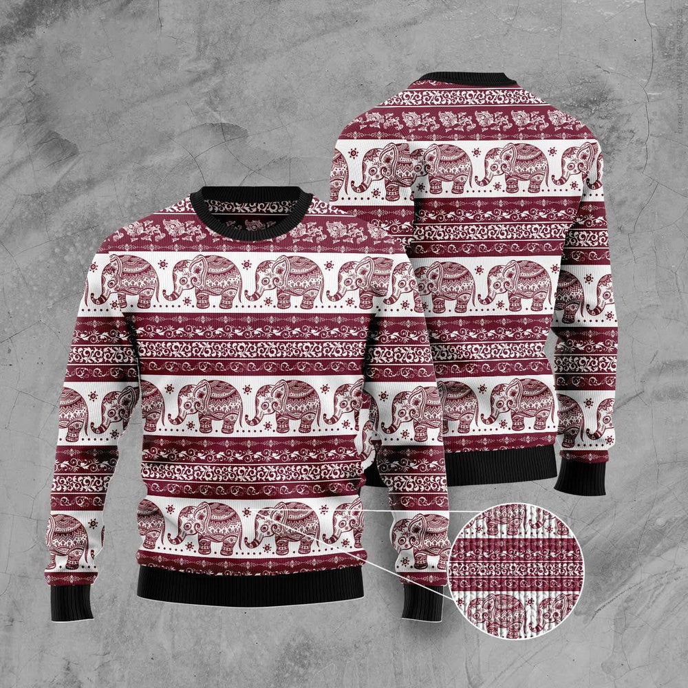 Red Elephant Mandala Ugly Christmas Sweater, Funny Xmas Sweater, Sweater Xmas