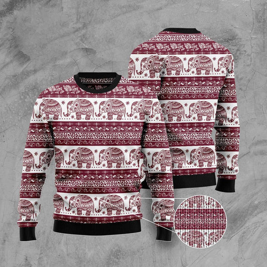 Red Elephant Mandala Ugly Christmas Sweater, Funny Xmas Sweater, Sweater Xmas