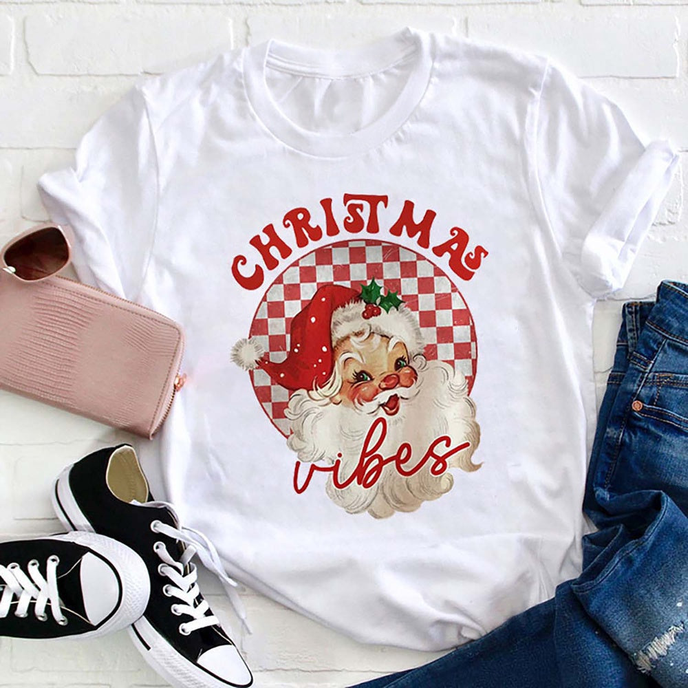Red Santa Christmas Vibes T Shirt, Merry T Shirt, Unisex Christmas Shirts