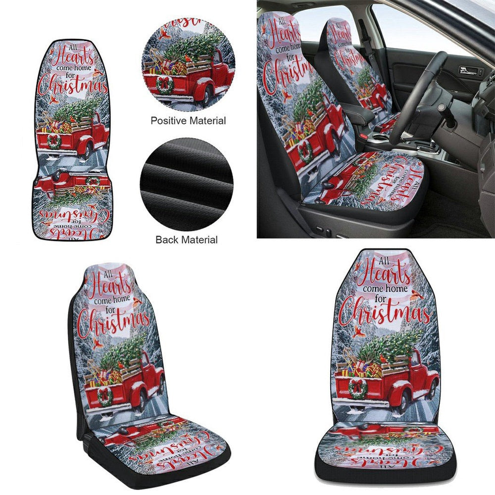 Red Truck American flag All Hearts Come Home For Christmas Cars Seat Cover, Christmas Car Seat Covers, Car Decor Gift