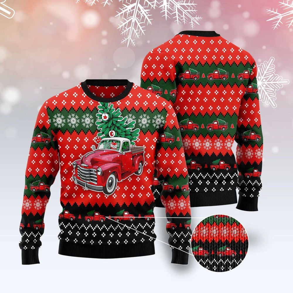 Red Truck Christmas All Over Print Ugly Christmas Sweater, Funny Xmas Sweater, Sweater Xmas
