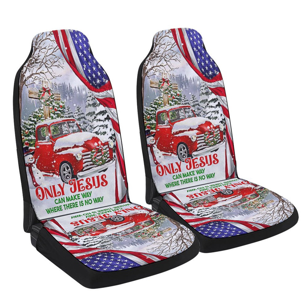 Red Truck Christmas Christian Cross Only Jesus Can Make Way Where There Is No Way Cars Seat Cover, Christmas Car Seat Covers, Car Decor Gift