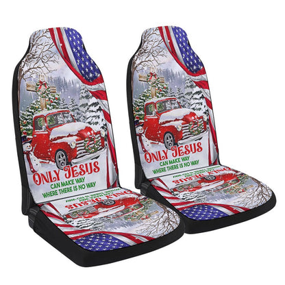 Red Truck Christmas Christian Cross Only Jesus Can Make Way Where There Is No Way Cars Seat Cover, Christmas Car Seat Covers, Car Decor Gift