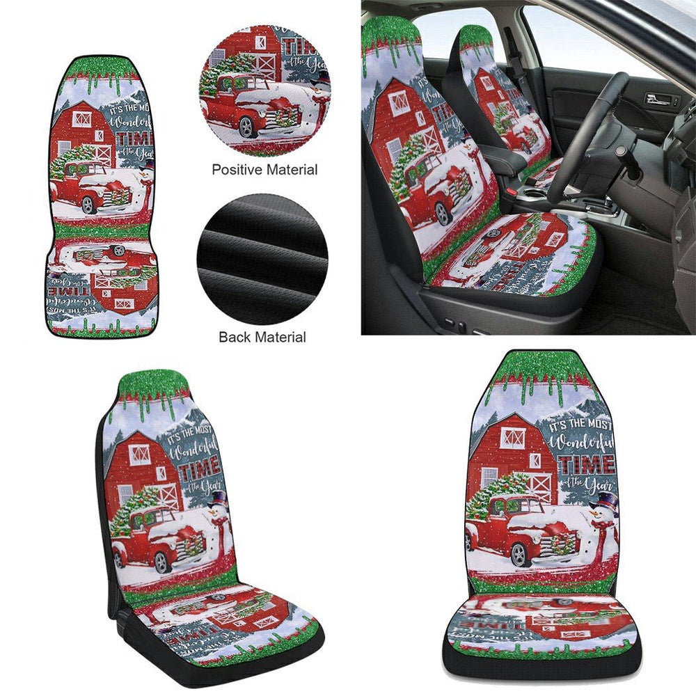 Red Truck Christmas It is The Most Wonderful Time Of The Year Cars Seat Cover, Christmas Car Seat Covers, Car Decor Gift