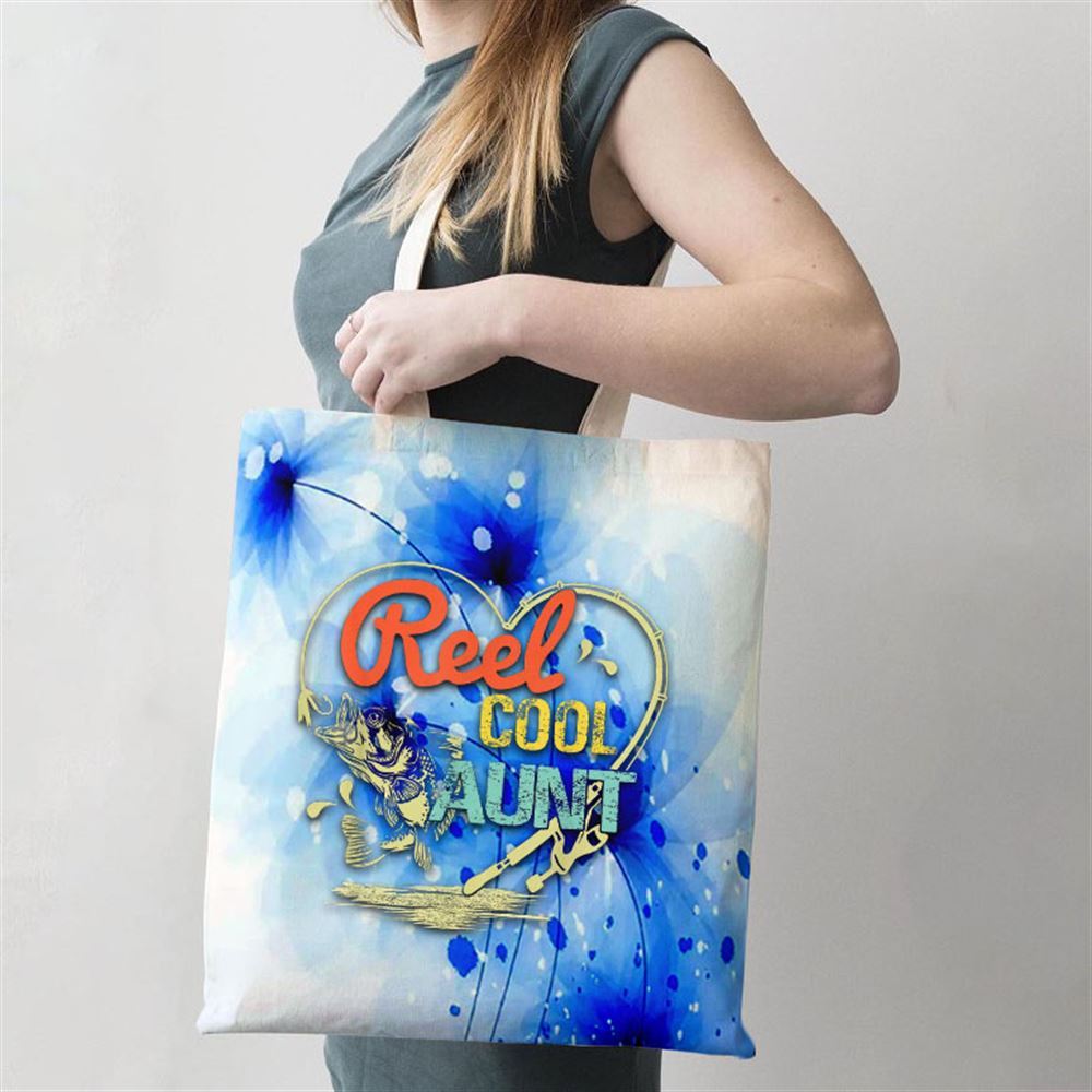 Reel Cool Aunt Fishing Mothers Day For Womens Tote Bag, Women Tote Bag, Canvas Tote Bag, Printed Tote Bag