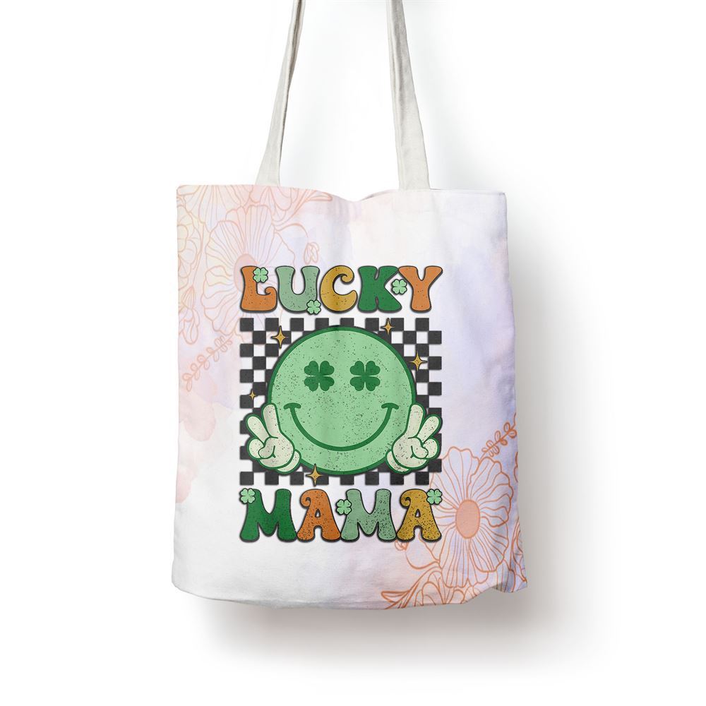 Retro Groovy St Patricks Day Lucky Mama Smile Mom Mother Tote Bag, Women Tote Bag, Canvas Tote Bag, Printed Tote Bag