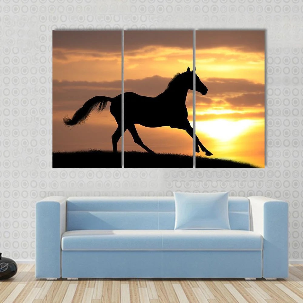 Running Horse Silhouette Canvas Wall Art Decor