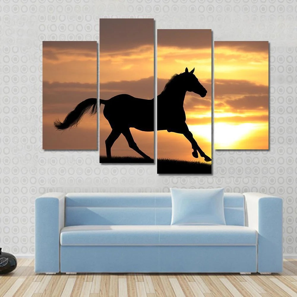 Running Horse Silhouette Canvas Wall Art Decor