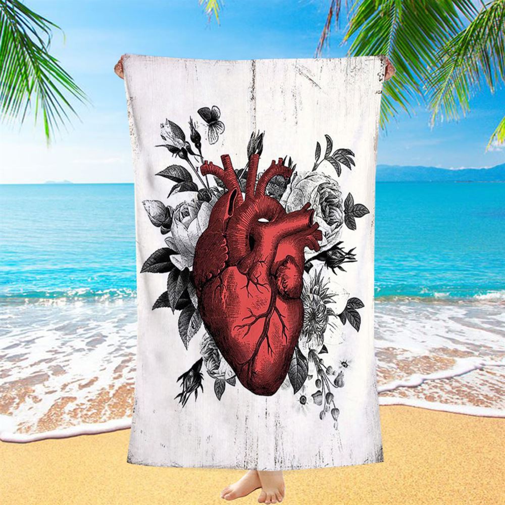 Rustic Floral Heart Beach Towel - Decoration For Living Room, Bedroom, Medical Office - Gift For Nurse, Doctor, Rn, Physician Assistant, Women