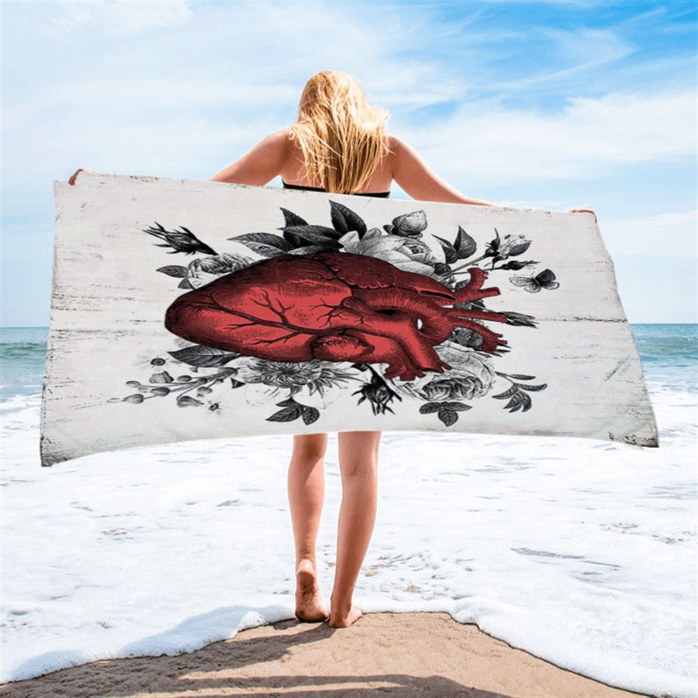 Rustic Floral Heart Beach Towel - Decoration For Living Room, Bedroom, Medical Office - Gift For Nurse, Doctor, Rn, Physician Assistant, Women