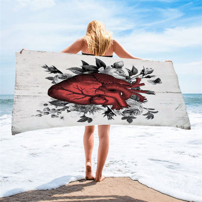 Rustic Floral Heart Beach Towel - Decoration For Living Room, Bedroom, Medical Office - Gift For Nurse, Doctor, Rn, Physician Assistant, Women