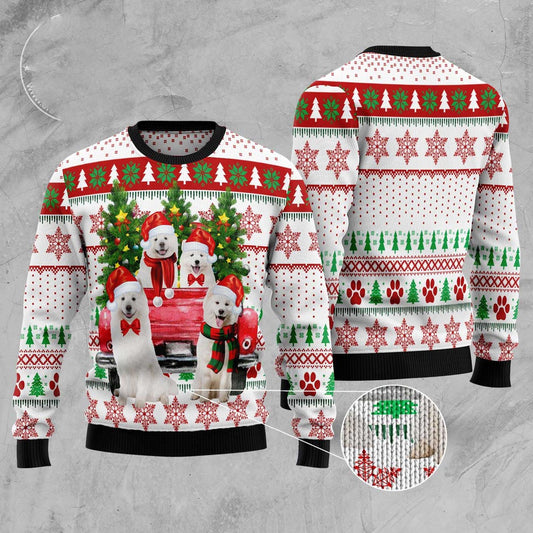 Samoyed Red Truck Ugly Christmas Sweater, Funny Xmas Sweater, Sweater Xmas