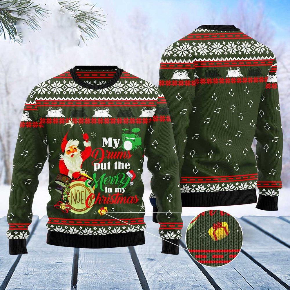 Santa And Drum Ugly Christmas Sweater, Funny Xmas Sweater, Sweater Xmas