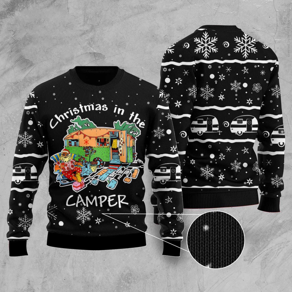 Santa Camping Ugly Christmas Sweater, Funny Xmas Sweater, Sweater Xmas