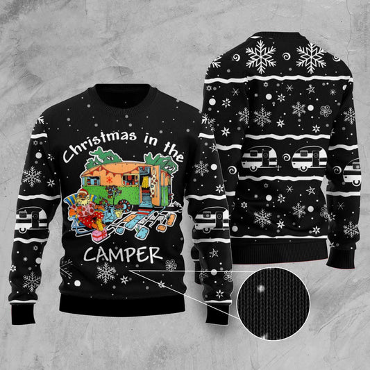 Santa Camping Ugly Christmas Sweater, Funny Xmas Sweater, Sweater Xmas