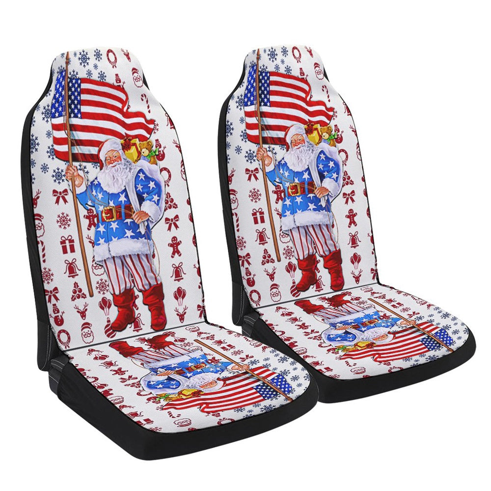 Santa Claus Christmas American flag Cars Seat Cover, Christmas Car Seat Covers, Car Decor Gift