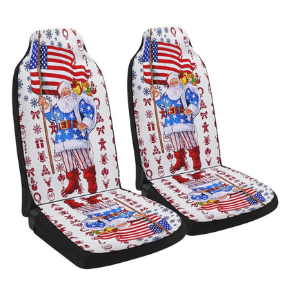 Santa Claus Christmas American flag Cars Seat Cover, Christmas Car Seat Covers, Car Decor Gift