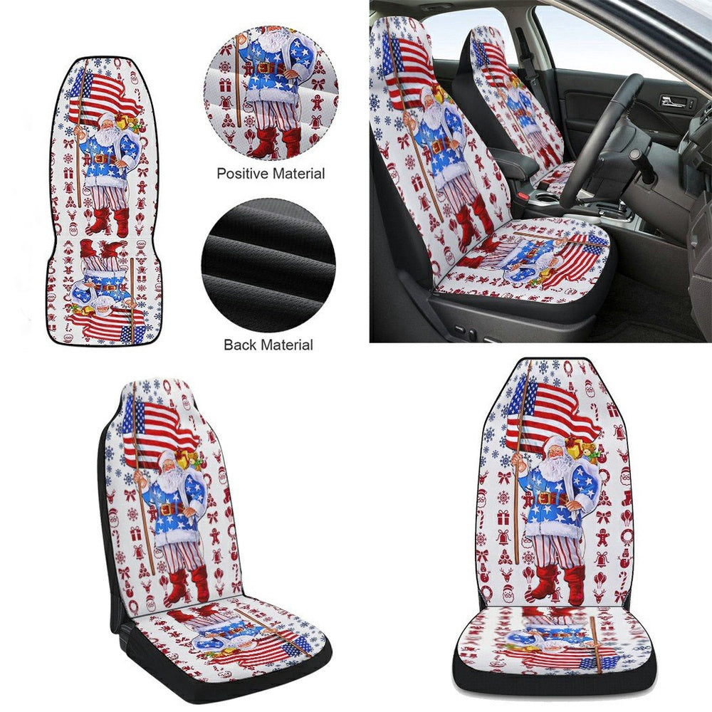 Santa Claus Christmas American flag Cars Seat Cover, Christmas Car Seat Covers, Car Decor Gift