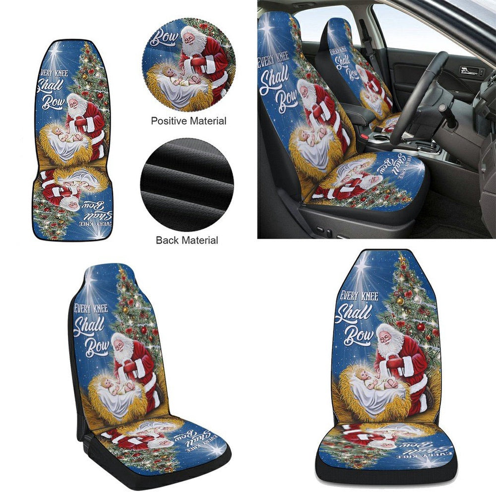 Santa Claus Every Knee Shall Bow Baby Jesus Christmas Cars Seat Cover, Christmas Car Seat Covers, Car Decor Gift