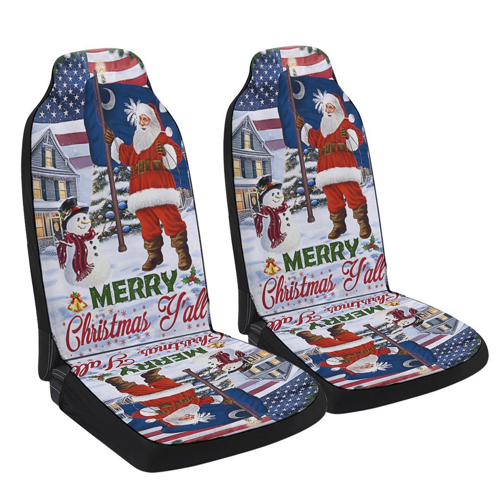 Santa Claus Merry Christmas You all American flag South Carolina Cars Seat Cover, Christmas Car Seat Covers, Car Decor Gift