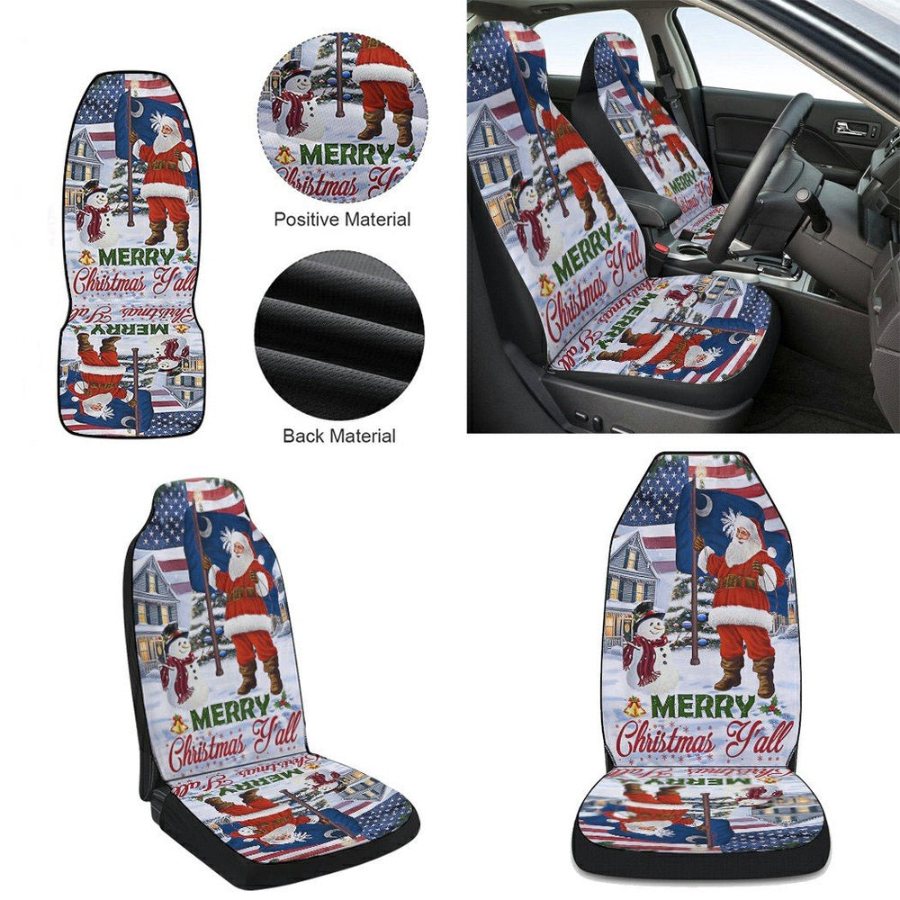 Santa Claus Merry Christmas You all American flag South Carolina Cars Seat Cover, Christmas Car Seat Covers, Car Decor Gift