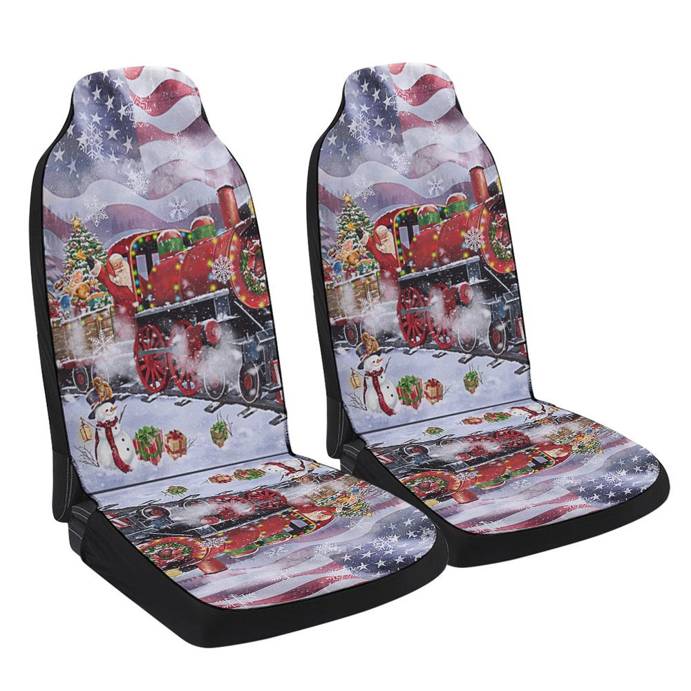 Santa Claus On the Christmas Train American flag Cars Seat Cover, Christmas Car Seat Covers, Car Decor Gift