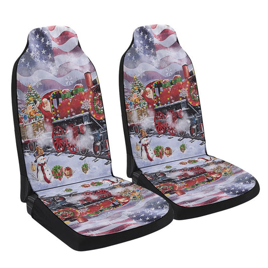 Santa Claus On the Christmas Train American flag Cars Seat Cover, Christmas Car Seat Covers, Car Decor Gift