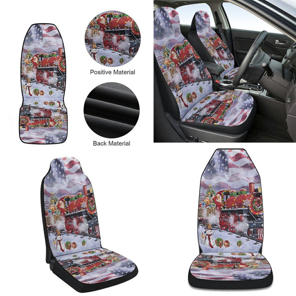 Santa Claus On the Christmas Train American flag Cars Seat Cover, Christmas Car Seat Covers, Car Decor Gift