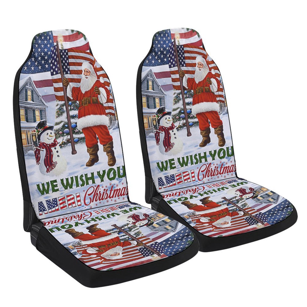 Santa Claus We Wish You Ameri Christmas American flag Cars Seat Cover, Christmas Car Seat Covers, Car Decor Gift