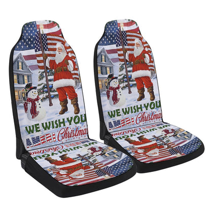 Santa Claus We Wish You Ameri Christmas American flag Cars Seat Cover, Christmas Car Seat Covers, Car Decor Gift