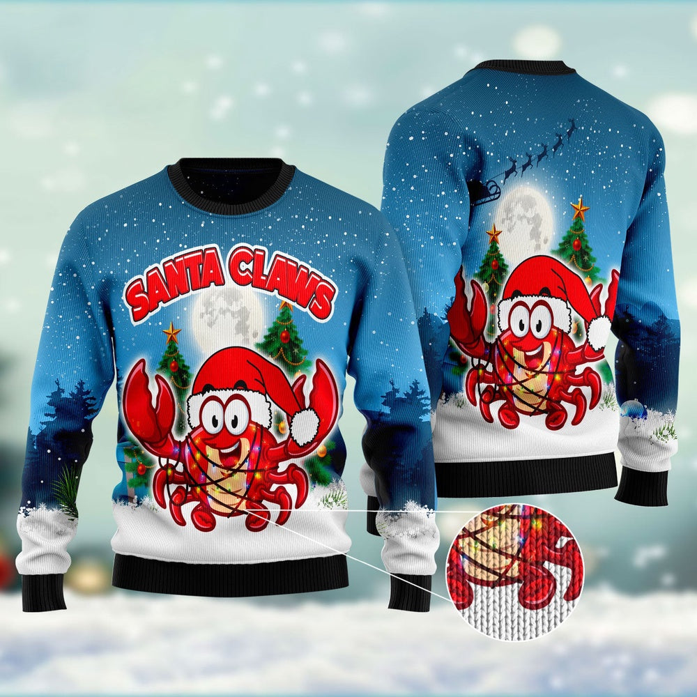 Santa Claws Crabs Ugly Christmas Sweater, Funny Xmas Sweater, Sweater Xmas