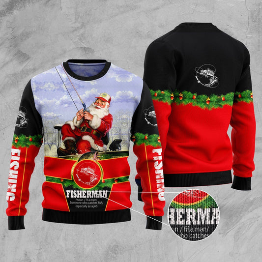 Santa Fisherman Ugly Christmas Sweater, Funny Xmas Sweater, Sweater Xmas