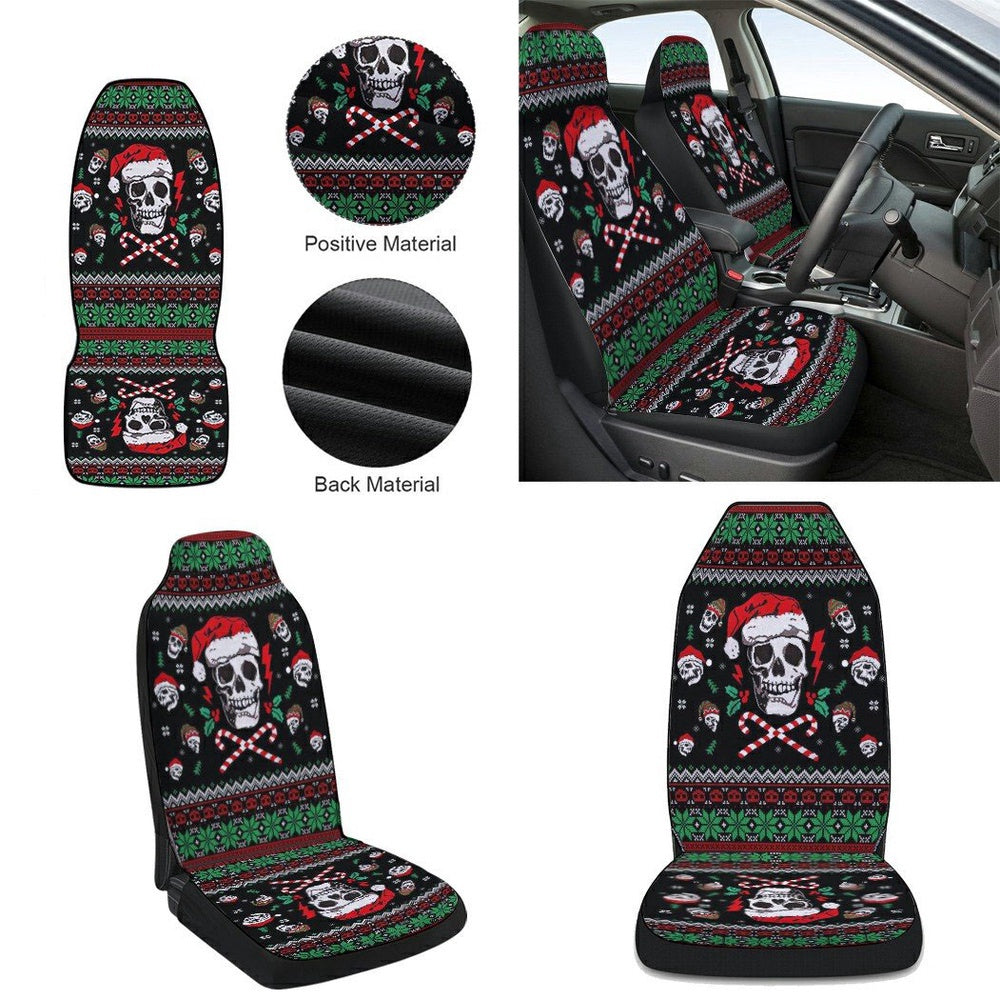 Santa Skull Christmas Cars Seat Cover, Christmas Car Seat Covers, Car Decor Gift