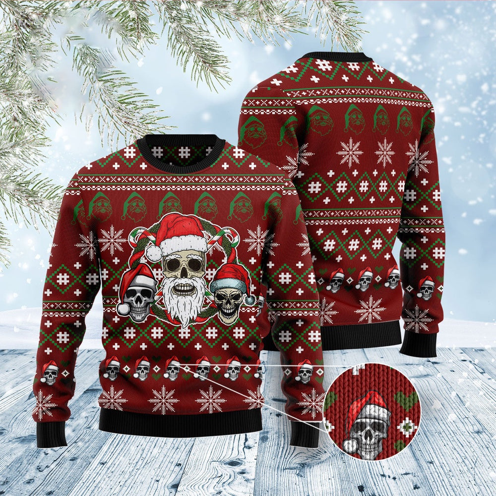 Santa Skull Ugly Christmas Sweater, Funny Xmas Sweater, Sweater Xmas