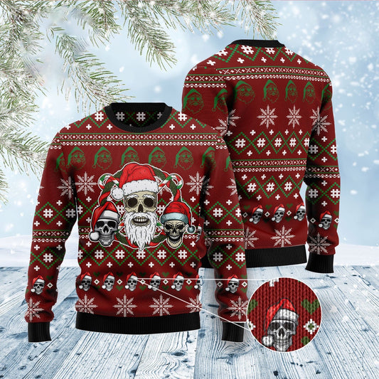 Santa Skull Ugly Christmas Sweater, Funny Xmas Sweater, Sweater Xmas