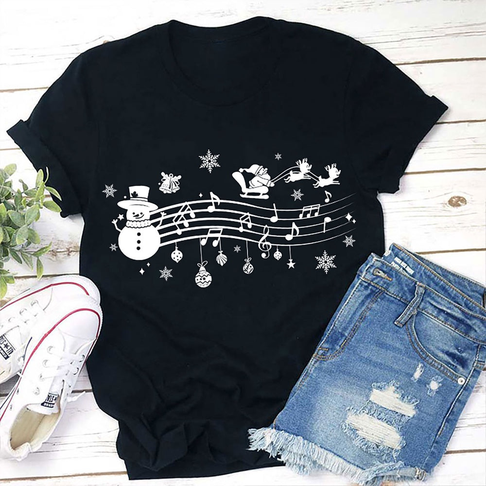 Santa Sleigh Snowman Music T Shirt, Merry T Shirt, Unisex Christmas Shirts